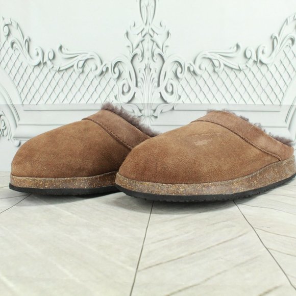 *LL Bean Brown Suede Slip-On Shearling Lined Clogs Slippers Size 10.5 Inches - Picture 2 of 9